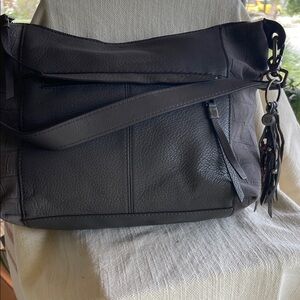 The Sak Gray Leather Shoulder Bag with Tassel Accent